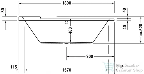 Duravit Starck 180x80 ovális fürdőkád, beépíthető változat, két háttámlával 700009000000000 ( 700009 )