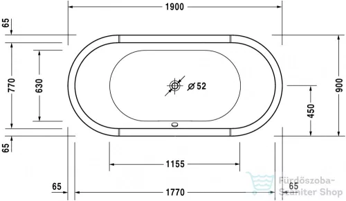 Duravit Starck 190x90 ovális fürdőkád, beépíthető változat, két háttámlával 700011000000000 ( 700011 )