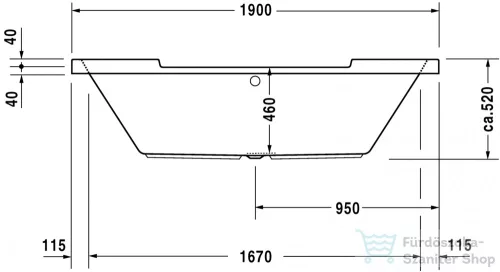 Duravit Starck 190x90 ovális fürdőkád, beépíthető változat, két háttámlával 700011000000000 ( 700011 )