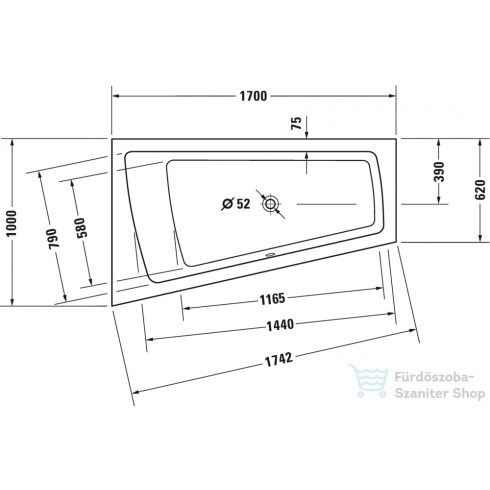 Duravit Paiova 170x100 beépíthető fürdőkád baloldali háttámlával 700212000000000 ( 700212 )
