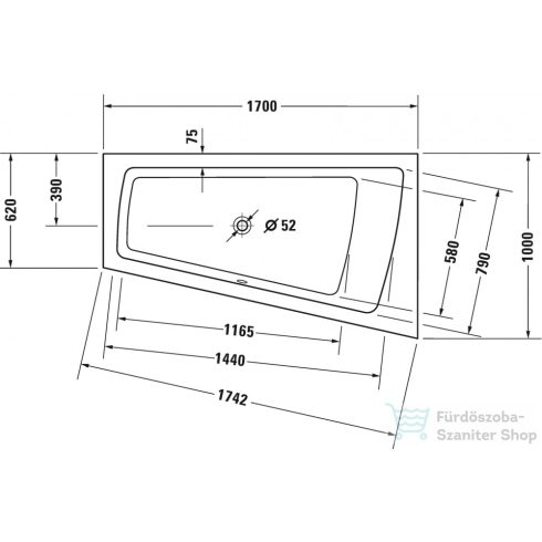 Duravit Paiova 170x100 beépíthető fürdőkád jobb oldali háttámlával 700213000000000 ( 700213 )