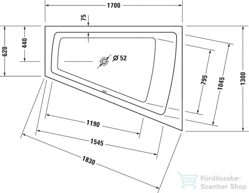 Duravit Paiova 170x130 beépíthető fürdőkád jobb oldali háttámlával 700215000000000 ( 700215 )