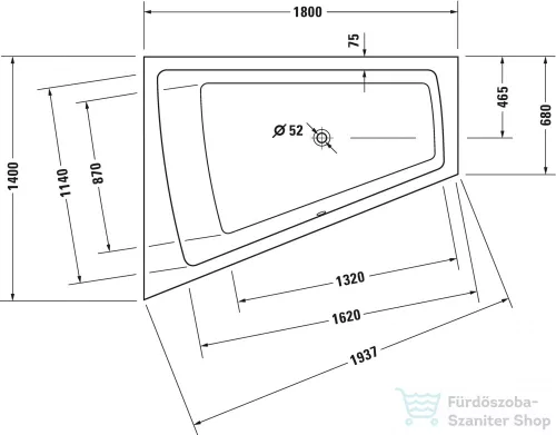 Duravit Paiova 180x140 beépíthető fürdőkád baloldali háttámlával 700216000000000 ( 700216 )