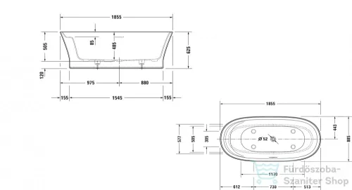 Duravit CAPE COD 185,5x88,5 cm-es szabadonálló kád illesztés nélküli előlappal,speciális lefolyóval,700330000000000