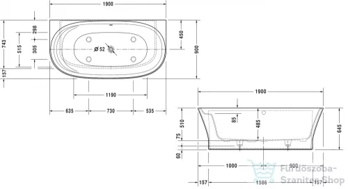 Duravit CAPE COD 190x90 cm-es fal elé tehető kád illesztés nélküli előlappal,700364000000000