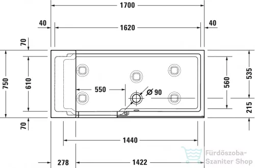 Duravit SHOWER+BATH 170x75 egyenes kád ajtóval,zuhanyfallal,átlátszó üveggel,jobbos sarokba,700404000000000