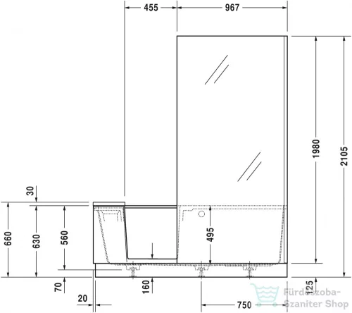 Duravit SHOWER+BATH 170x75 egyenes kád ajtóval,zuhanyfallal,átlátszó üveggel,jobbos sarokba,700404000000000