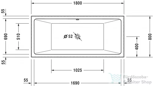 Duravit VERO AIR 180x80 cm-es szabadon álló kád illesztés nélküli akril előlappal,700418000000000