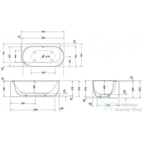Duravit LUV 185x95 cm kád illesztési nélküli előlappal,bal oldali sarokba 700431000000000