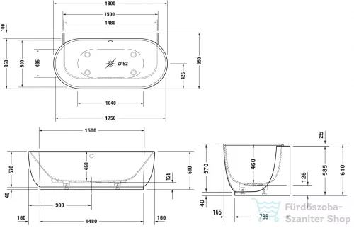 Duravit LUV 180x95 cm-es kád fal elé tehető illesztés nélküli előlappal, 700433000000000