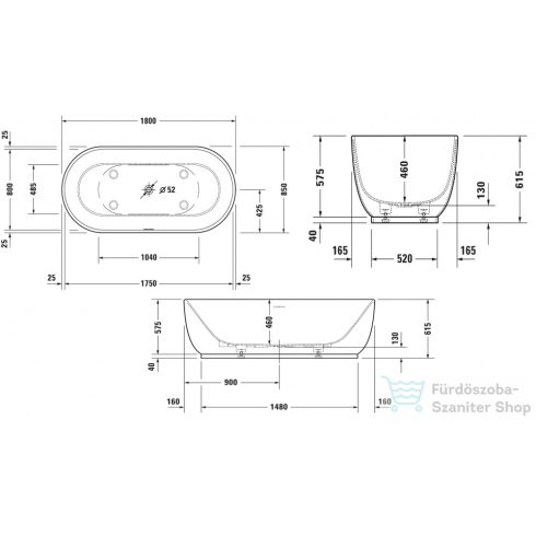 Duravit LUV 180x85 cm-es szabadonálló kád illesztés nélküli előlappal,speciális lefolyóval,700434000000000