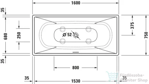 Duravit VITRIUM DuroCast UltraResist 160x75 cm-es szabadon álló fürdőkád leeresztővel, matt bizánci kék 700460HB0000000