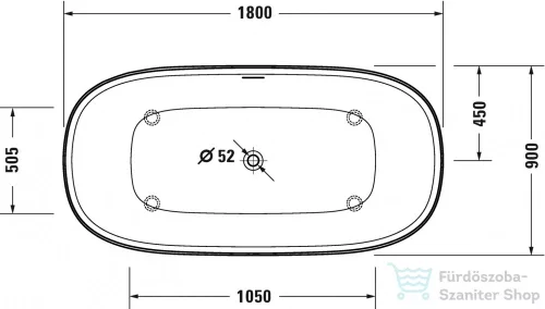 Duravit ZENCHA 180x90 cm-es szabadonálló kád illesztés nélküli előlappal,leeresztővel 700463000000000