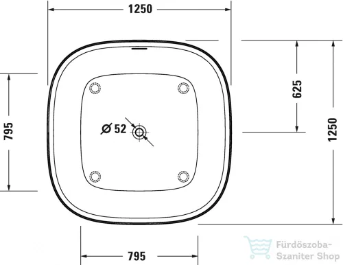 Duravit ZENCHA 125x125 cm-es szabadonálló kád illesztés nélküli előlappal,leeresztővel 700464000000000