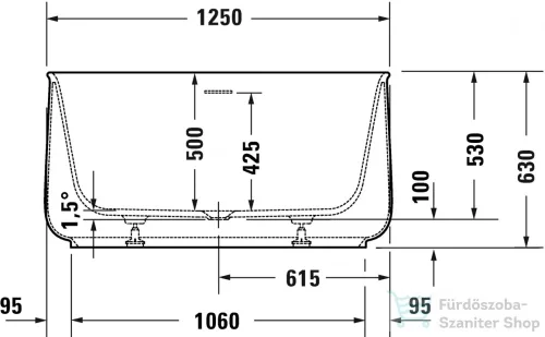 Duravit ZENCHA 125x125 cm-es szabadonálló kád illesztés nélküli előlappal,leeresztővel 700464000000000