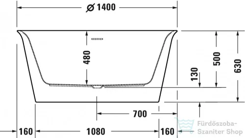 Duravit WHITE TULIP 140 cm-es szabadonálló kör alakú kád,illesztés nélküli előlappal és állvánnyal,speciális le-és túlfolyóval, 700470000000000