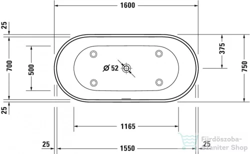 Duravit D-NEO 160x75 cm-es szabadonálló kád,illesztés nélküli előlappal és állvánnyal,speciális le- és túlfolyóval, 700477000000000