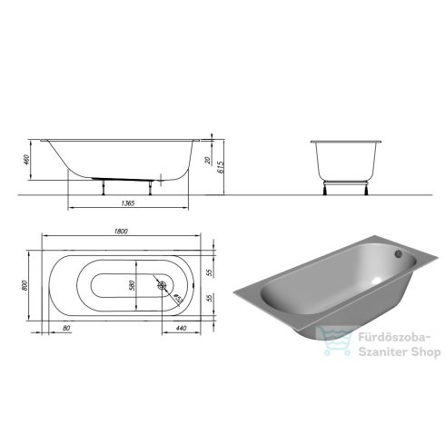 Kolpa San Betty E2 Slim 180x80 beépíthető fürdőkád 705330