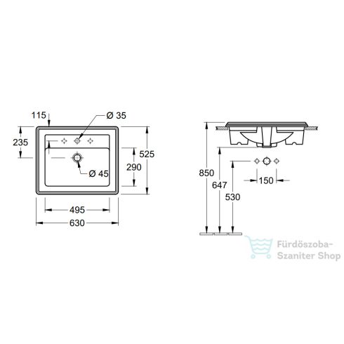 Villeroy & Boch Hommage 63x52,5 beépíthető mosdó 1 csaplyukkal, Ceramic Plus bevonat 7102 63 R1 ( 710263R1 )
