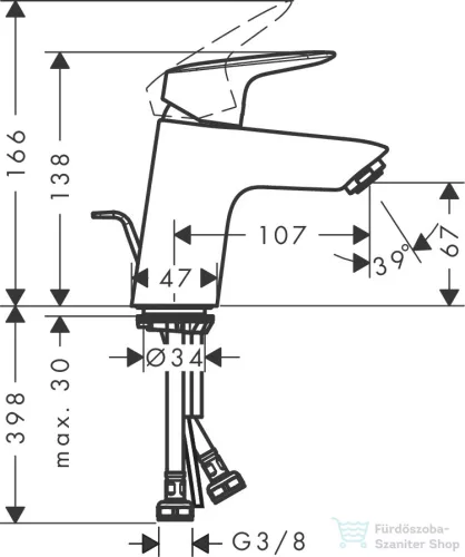 Hansgrohe Logis 70 egykaros mosdócsaptelep automata leeresztővel,matt fekete 71070670
