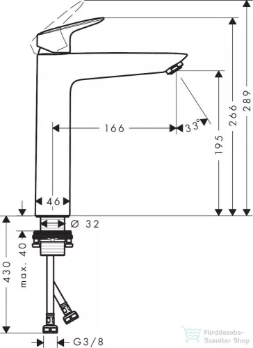 Hansgrohe LOGIS magasított mosdócsaptelep 190 leeresztő nélkül, króm 71091000