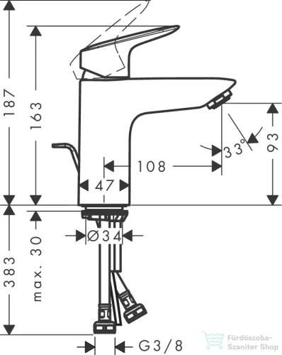 Hansgrohe Logis 100 egykaros mosdócsaptelep automata leeresztővel,matt fekete 71100670