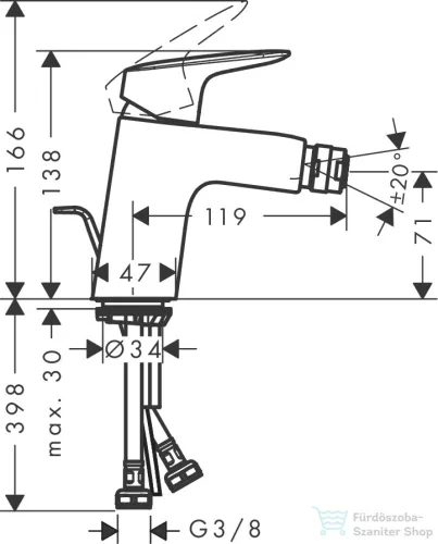 Hansgrohe Logis 70 egykaros bidé csaptelep automata leeresztővel,matt fekete 71204670