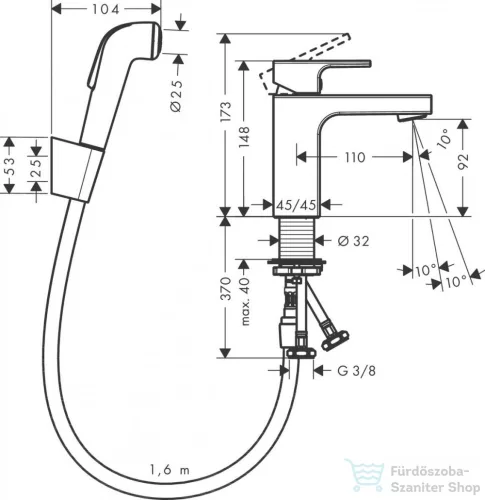 Hansgrohe VERNIS SHAPE mosdócsaptelep bidé zuhanyszettel,leeresztő nélkül, króm 71216000