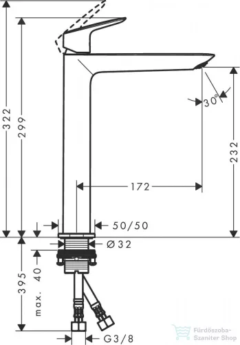 Hansgrohe LOGIS FINE egykaros mosdócsaptelep 240, leeresztő nélkül, króm 71258000