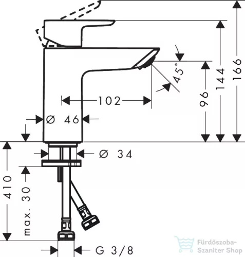 Hansgrohe NEOVIS Q 100 mosdó csaptelep push-open leeresztővel, króm 71355000