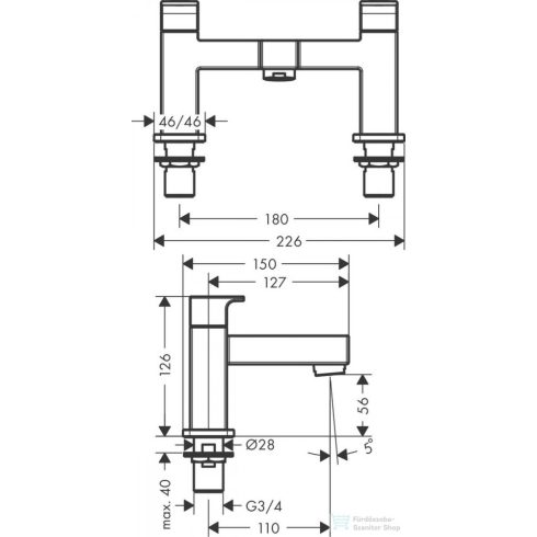 Hansgrohe VERNIS SHAPE peremre szerelhető kádtöltő csaptelep zuhanycsatlakozás nélkül, króm 71452000