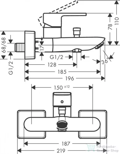 Hansgrohe VERNIS SHAPE kádtöltő csaptelep 2 féle átfolyási sebességgel, króm 71453000