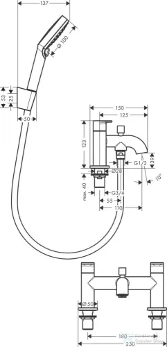 Hansgrohe VERNIS BLEND peremre szerelhető kádtöltő csaptelep zuhanyszettel, króm 71461000