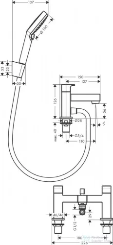 Hansgrohe VERNIS SHAPE kádperemre szerelhető kádtöltő csaptelep, zuhanyszettel, króm 71462000