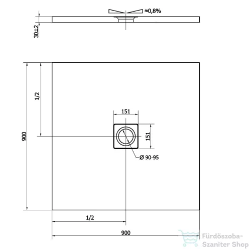 Sapho FLEXIA öntöttmárvány zuhanypadló 90x90x3cm 71546