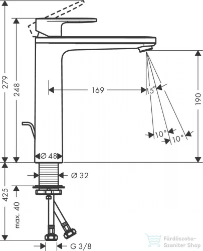 Hansgrohe VERNIS BLEND 190 magasított mosdócsaptelep izolált vízelvezetéssel,automata leeresztővel, króm 71572000
