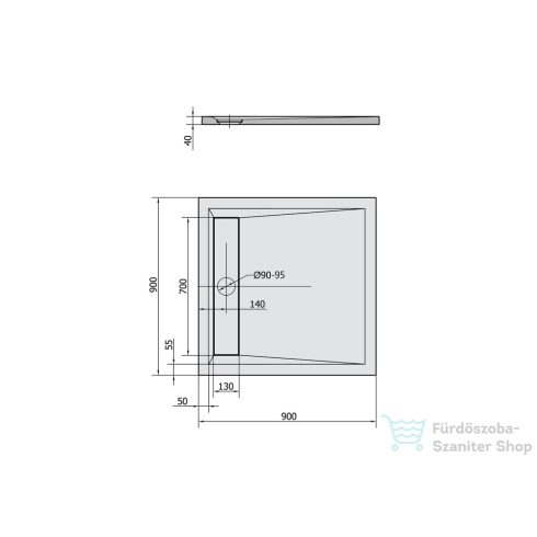 Sapho ARENA öntöttmárvány zuhanytálca, négyzet 90x90x4cm 71601