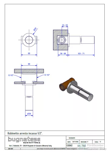 Bugnatese Moon 1/2" csempeszelep,króm 7160CR