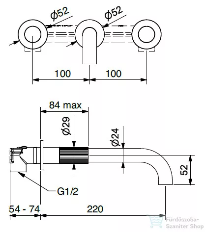 Bugnatese MOON falsík alatti mosdó csaptelep 22 cm-es kifolyóval,click-clack leeresztővel,belső egységgel,grafit 7169SCGF