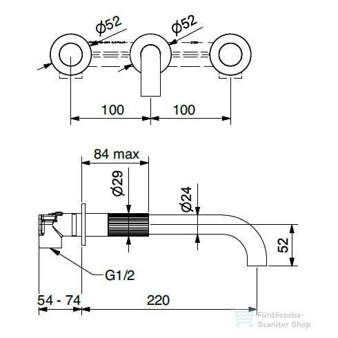 Bugnatese MOON falsík alatti mosdó csaptelep 22 cm-es kifolyóval,click-clack leeresztővel,belső egységgel,matt fekete 7169SCNE