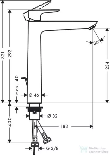 Hansgrohe TALIS E 240 magasított mosdó csaptelep, automata leeresztővel, króm 71716000
