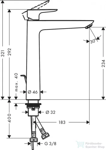 Hansgrohe TALIS E 240 magasított mosdó csaptelep, automata leeresztővel, szálcsiszolt fekete/króm 71716340