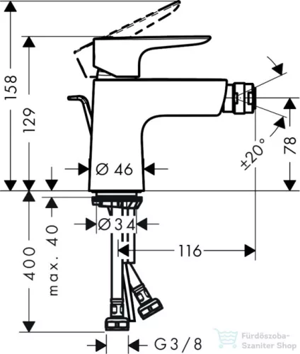 Hansgrohe TALIS E bidé csaptelep, automata leeresztővel, króm 71720000