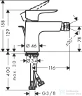 Hansgrohe TALIS E bidé csaptelep, automata leeresztővel, szálcsiszolt fekete/króm 71720340