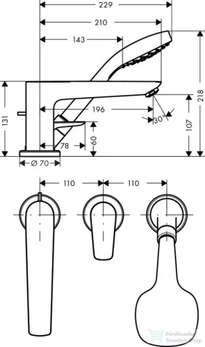 Hansgrohe TALIS E 3-lyukú, peremre szerelhető kádcsaptelep, króm 71730000