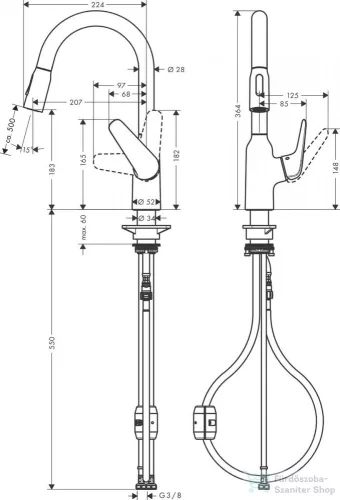 Hansgrohe FOCUS M42 180 kihúzható fejes mosogató csaptelep,2 jet, króm 71801000