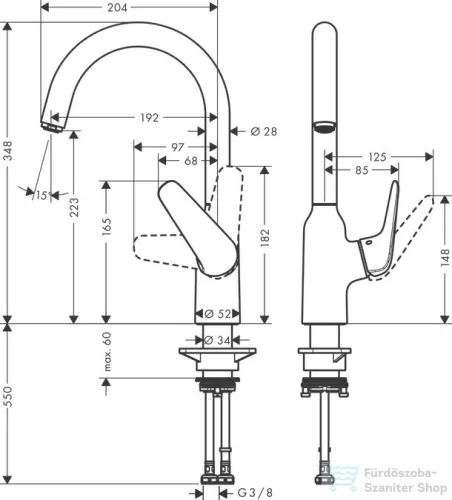 Hansgrohe FOCUS M42 220 mosogató csaptelep, rozsdamentes acél hatású 71802800
