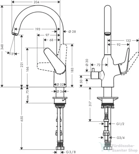 Hansgrohe FOCUS M42 egykaros mosogató csaptelep elzárószeleppel, króm 71803000
