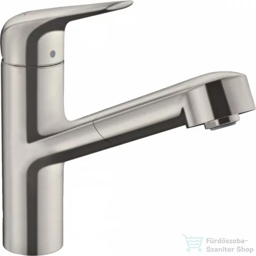 Hansgrohe FOCUS M42 mosogató csaptelep kihúzható kifolyóval,1 jet, nemesacél felület 71814800