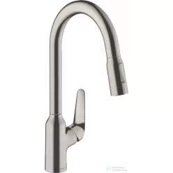   Hansgrohe FOCUS M42 mosogató csaptelep kihúzható kifolyóval,2 jet, nemesacél felület 71820800